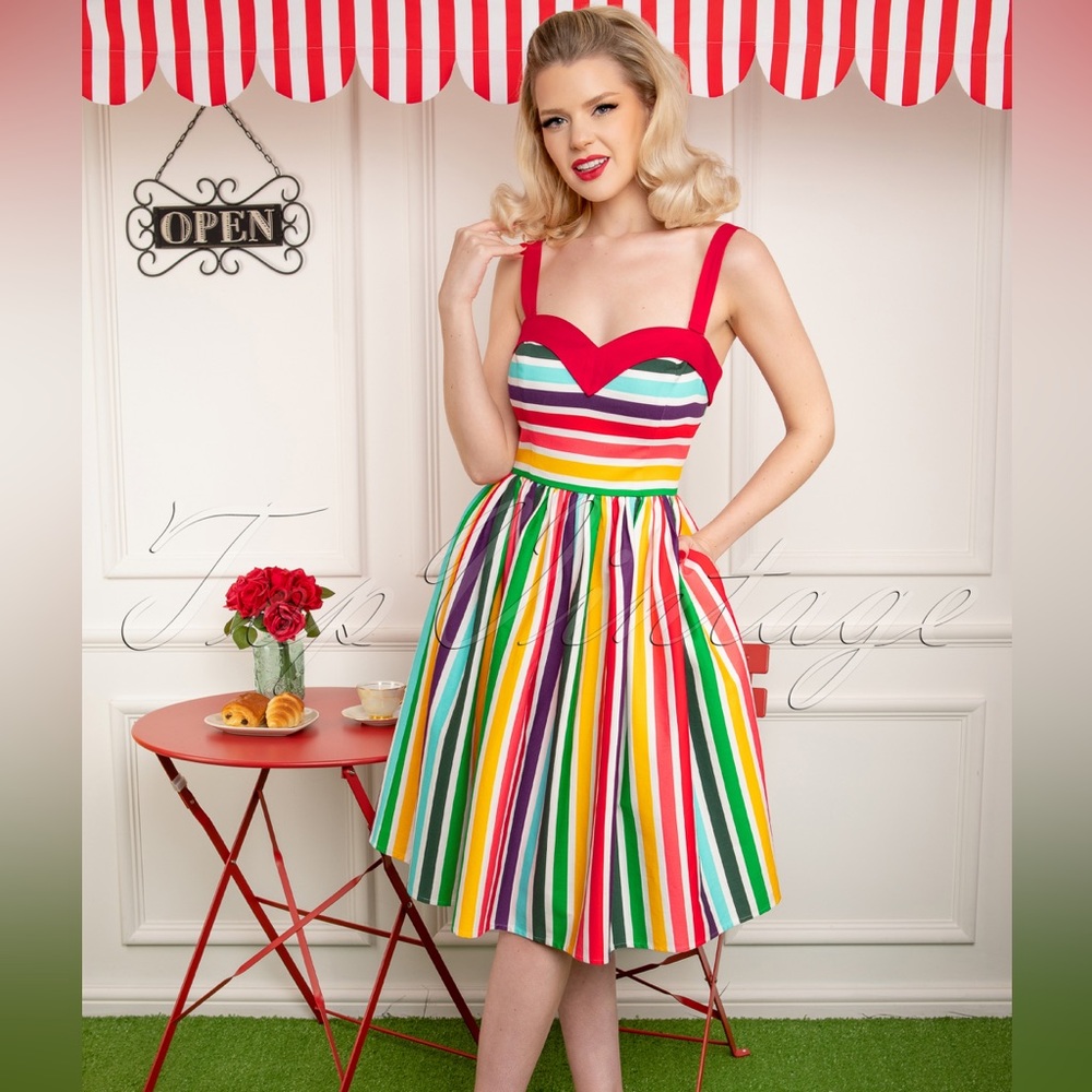 Collectif 50s Style Kiana Tutti Frutti Swing Multi Color Dress Size M Worn Once